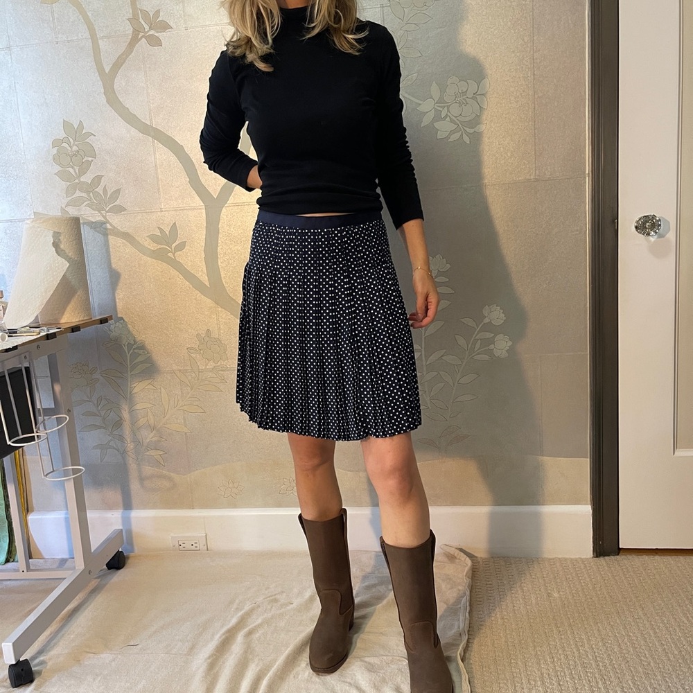 J. Crew Navy Blue and White Polka Dot A-Line Skirt